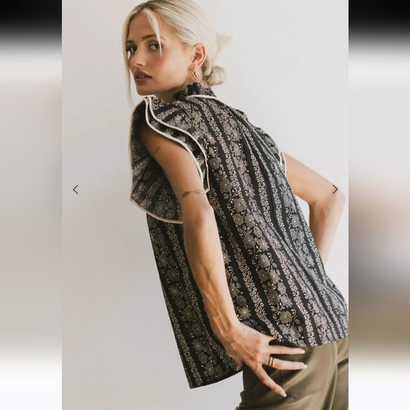 Entro Rue 32 Floral Blouse 100% Cotton Black And Cream Cottagecore Size Small - Picture 5 of 9